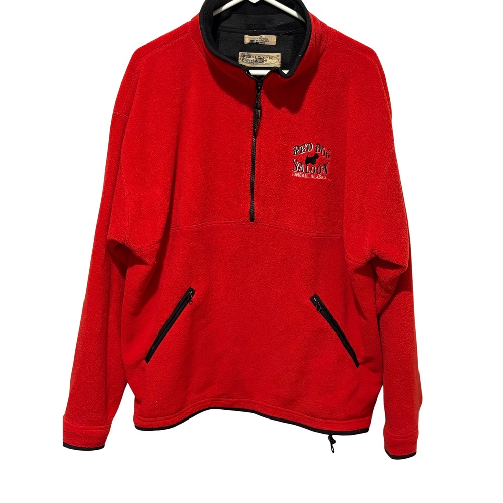 Red Dog Saloon Juneau Alaska Fleece Pullover Quarter Zip Red comfy unisex large